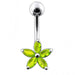 Single Color Jeweled Silver Flower With SS Curved Banana Belly Ring - Monster Piercing