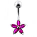 Single Color Jeweled Silver Flower With SS Curved Banana Belly Ring - Monster Piercing