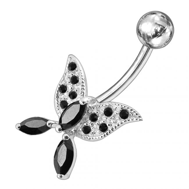 Butterfly shapped Jewelled Non-Moving Belly Ring - Monster Piercing