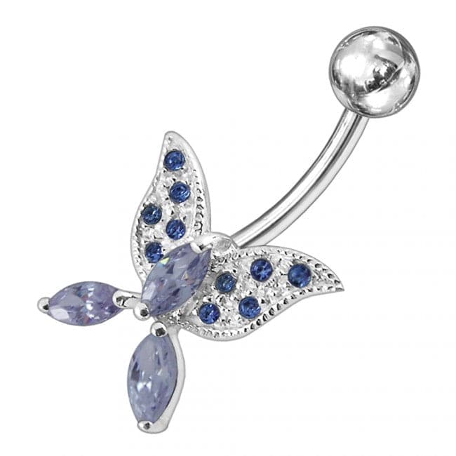 Butterfly shapped Jewelled Non-Moving Belly Ring - Monster Piercing