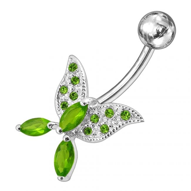 Butterfly shapped Jewelled Non-Moving Belly Ring - Monster Piercing