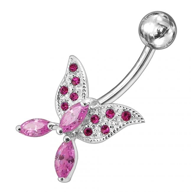 Butterfly shapped Jewelled Non-Moving Belly Ring - Monster Piercing