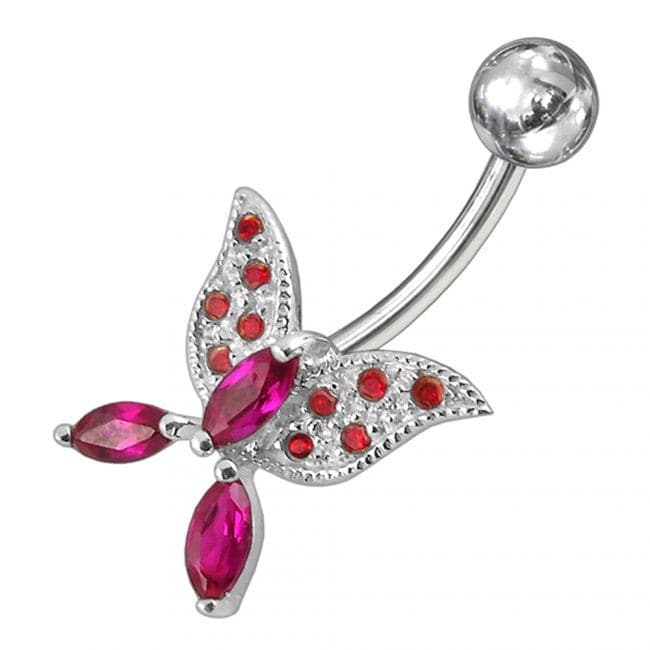 Butterfly shapped Jewelled Non-Moving Belly Ring - Monster Piercing