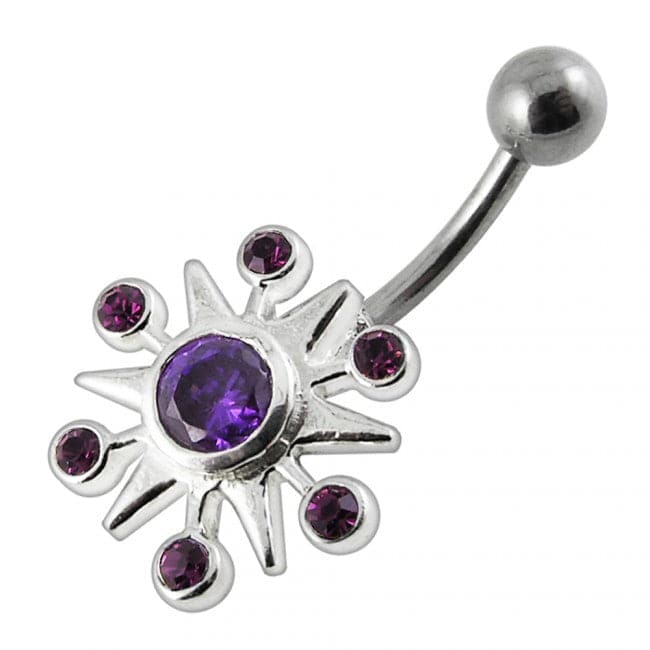 Fancy Flower Blue Stone Jeweled Navel Ring Body Jewelry - Monster Piercing