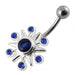 Fancy Flower Blue Stone Jeweled Navel Ring Body Jewelry - Monster Piercing