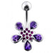 Jeweled Silver Flower With 316L SS Bar Navel Ring body Jewelry - Monster Piercing