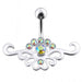 Fancy Jeweled Multi Stone Crown Banana Bar Belly Ring - Monster Piercing