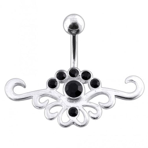 Fancy Jeweled Multi Stone Crown Banana Bar Belly Ring - Monster Piercing