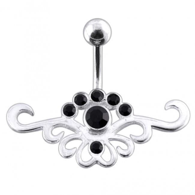 Fancy Jeweled Multi Stone Crown Banana Bar Belly Ring - Monster Piercing