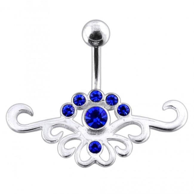 Fancy Jeweled Multi Stone Crown Banana Bar Belly Ring - Monster Piercing