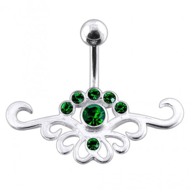 Fancy Jeweled Multi Stone Crown Banana Bar Belly Ring - Monster Piercing