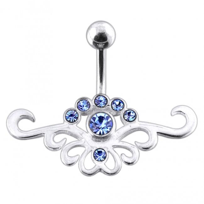 Fancy Jeweled Multi Stone Crown Banana Bar Belly Ring - Monster Piercing