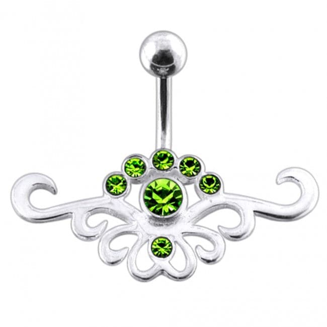 Fancy Jeweled Multi Stone Crown Banana Bar Belly Ring - Monster Piercing