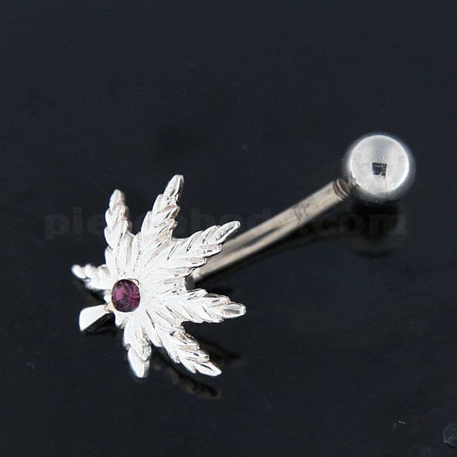 Silver Fancy Pot Flower Jeweled SS Banana Navel Ring - Monster Piercing