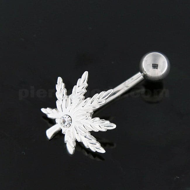 Silver Fancy Pot Flower Jeweled SS Banana Navel Ring - Monster Piercing