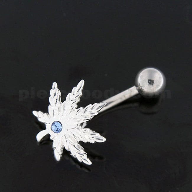 Silver Fancy Pot Flower Jeweled SS Banana Navel Ring - Monster Piercing