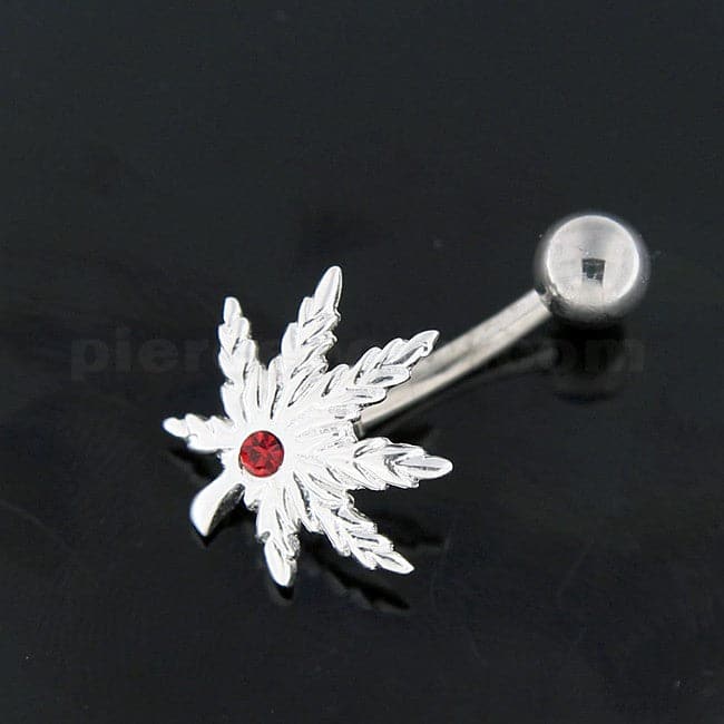 Silver Fancy Pot Flower Jeweled SS Banana Navel Ring - Monster Piercing