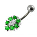 Fancy Silver Jeweled Flower SS Curved Navel Ring - Monster Piercing