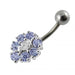 Fancy Silver Jeweled Flower SS Curved Navel Ring - Monster Piercing