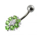 Fancy Silver Jeweled Flower SS Curved Navel Ring - Monster Piercing