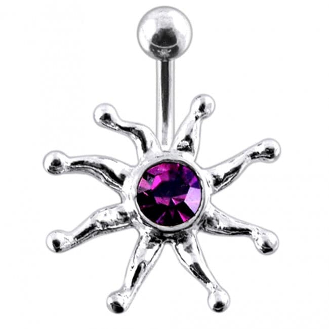 Fancy Silver Star Fish Jeweled SS Bar Navel Ring - Monster Piercing