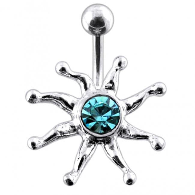 Fancy Silver Star Fish Jeweled SS Bar Navel Ring - Monster Piercing