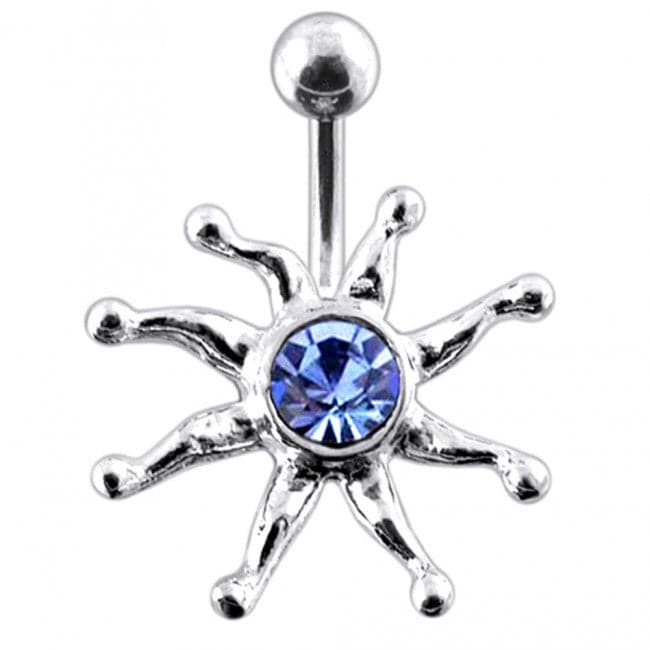 Fancy Silver Star Fish Jeweled SS Bar Navel Ring - Monster Piercing