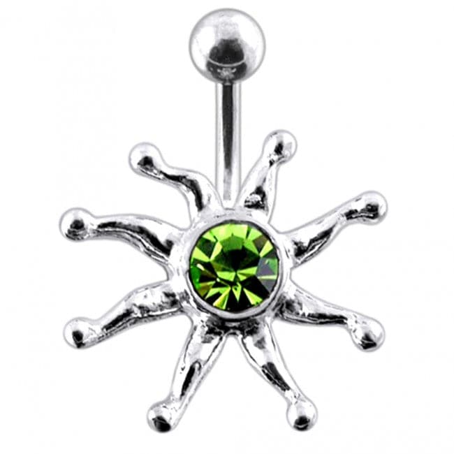 Fancy Silver Star Fish Jeweled SS Bar Navel Ring - Monster Piercing