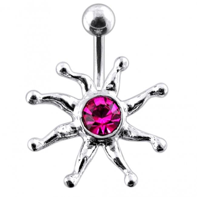 Fancy Silver Star Fish Jeweled SS Bar Navel Ring - Monster Piercing