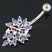 Multi Jeweled Floral Sterling Silver Navel Belly button Piercing - Monster Piercing