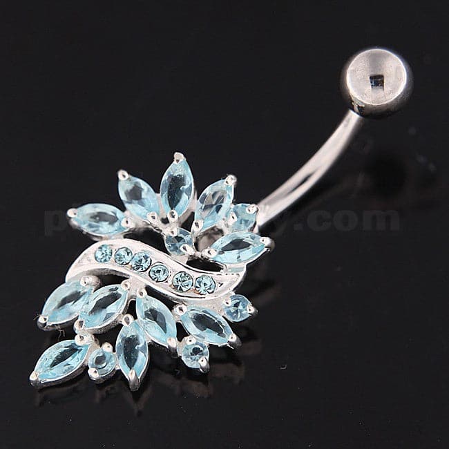 Multi Jeweled Floral Sterling Silver Navel Belly button Piercing - Monster Piercing