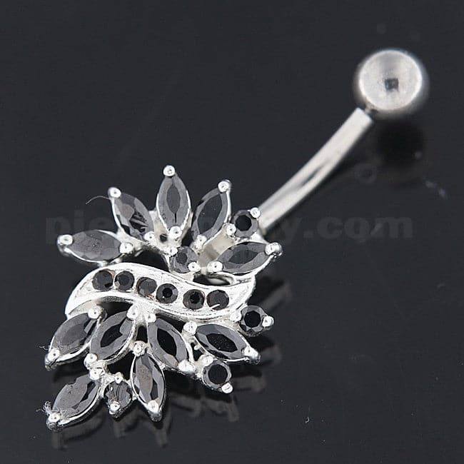 Multi Jeweled Floral Sterling Silver Navel Belly button Piercing - Monster Piercing