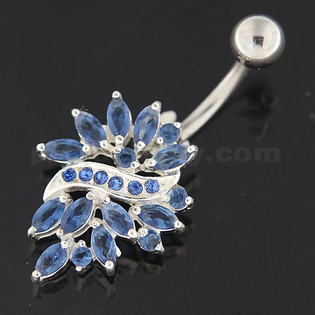 Multi Jeweled Floral Sterling Silver Navel Belly button Piercing - Monster Piercing