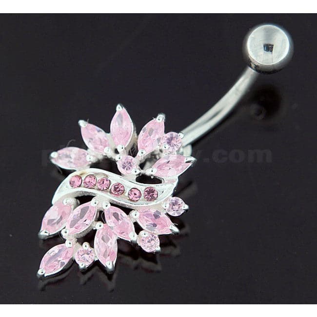 Multi Jeweled Floral Sterling Silver Navel Belly button Piercing - Monster Piercing