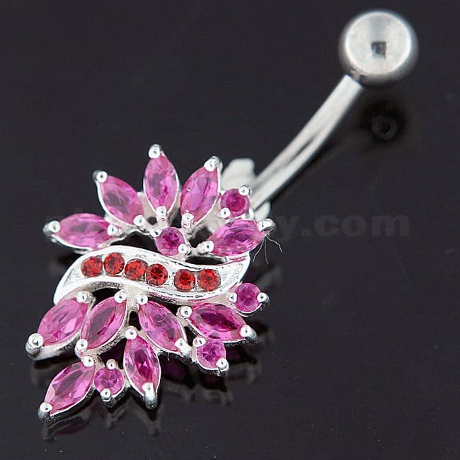 Multi Jeweled Floral Sterling Silver Navel Belly button Piercing - Monster Piercing