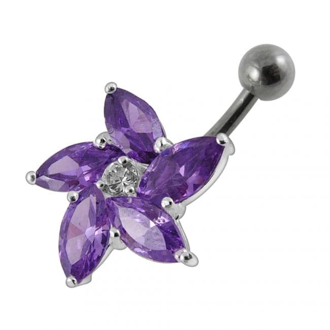 Jeweled Silver Flower With SS Curved Bar - Monster Piercing