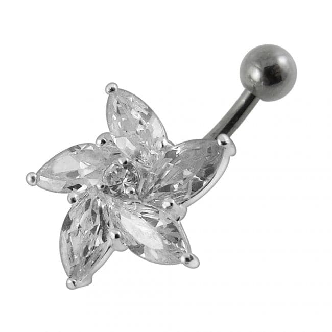 Jeweled Silver Flower With SS Curved Bar - Monster Piercing