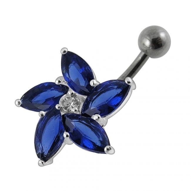 Jeweled Silver Flower With SS Curved Bar - Monster Piercing