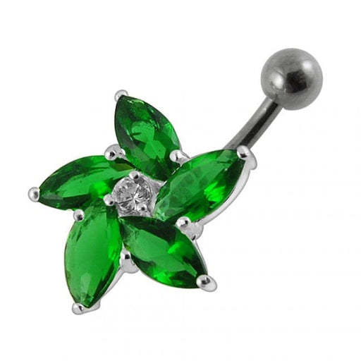 Jeweled Silver Flower With SS Curved Bar - Monster Piercing