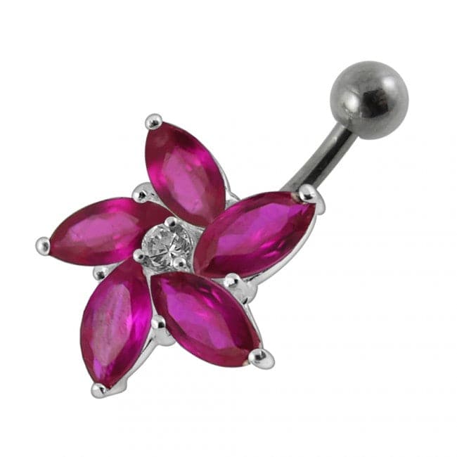 Jeweled Silver Flower With SS Curved Bar - Monster Piercing