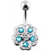 Jeweled Hibiscus Flower Non-Moving Belly Ring - Monster Piercing