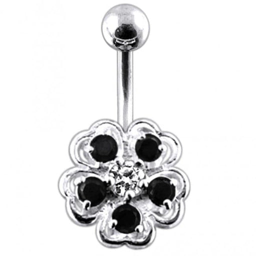 Jeweled Hibiscus Flower Non-Moving Belly Ring - Monster Piercing