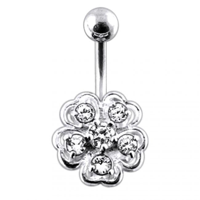 Jeweled Hibiscus Flower Non-Moving Belly Ring - Monster Piercing