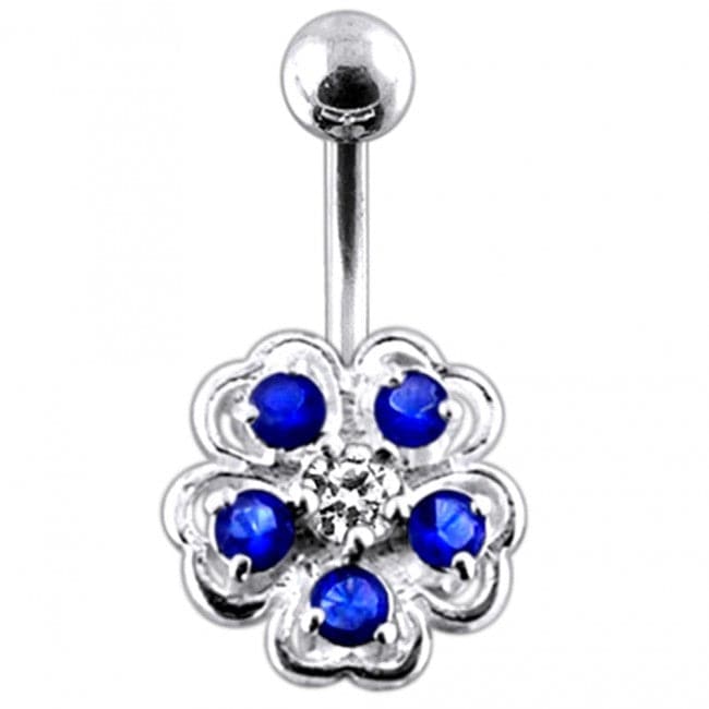 Jeweled Hibiscus Flower Non-Moving Belly Ring - Monster Piercing