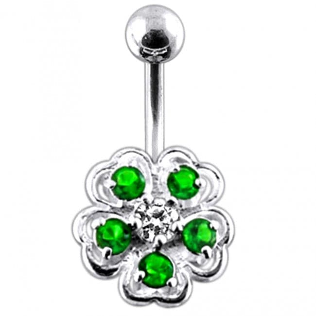 Jeweled Hibiscus Flower Non-Moving Belly Ring - Monster Piercing