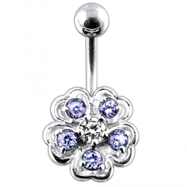 Jeweled Hibiscus Flower Non-Moving Belly Ring - Monster Piercing