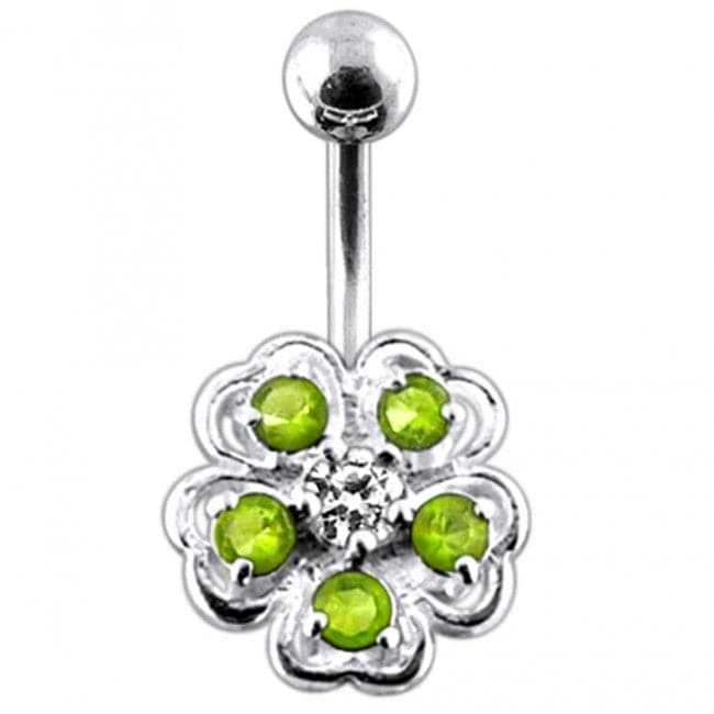 Jeweled Hibiscus Flower Non-Moving Belly Ring - Monster Piercing