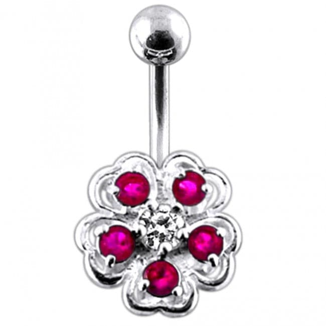 Jeweled Hibiscus Flower Non-Moving Belly Ring - Monster Piercing