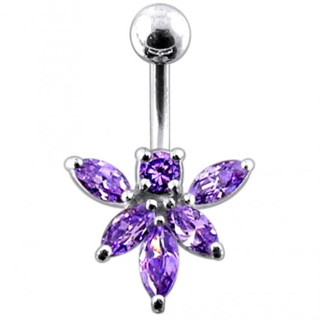 Jeweled Orchid Flower Non-Moving Belly Ring - Monster Piercing