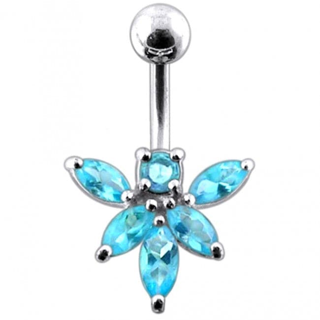 Jeweled Orchid Flower Non-Moving Belly Ring - Monster Piercing